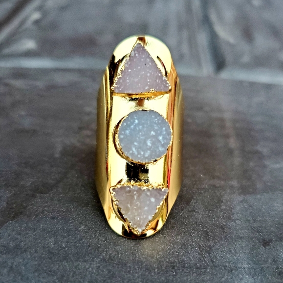 New Unique Titanium Druzy Adjustable Gold Ring. - Picture 13 of 16